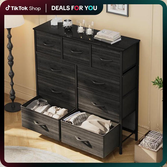 Aluwee 9 Drawer Dresser for Bedroom, Fabric Tall Dressers & Chests of Drawers, Organizer Unit Storage Tower for Bedroom, Living Room, Hallway, Closet, Girls, Bedroom Furniture,Dresser for Storage,Storage Bin Cabinet, Storage Shelf